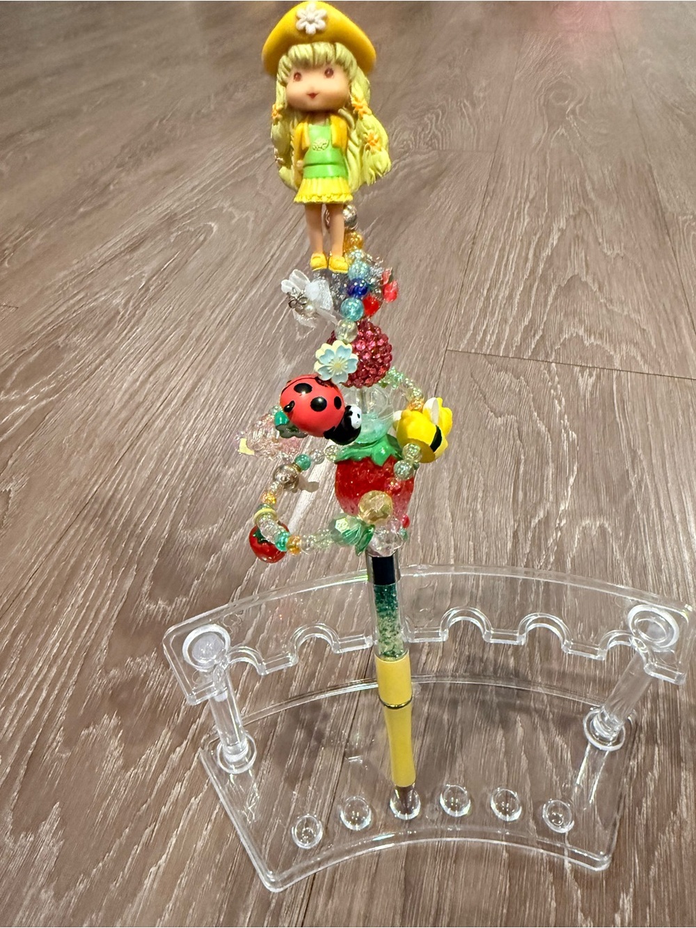 Whimsical Strawberry Shortcake Style Beaded Doll Pen Handmade Kawaii Charm Pen